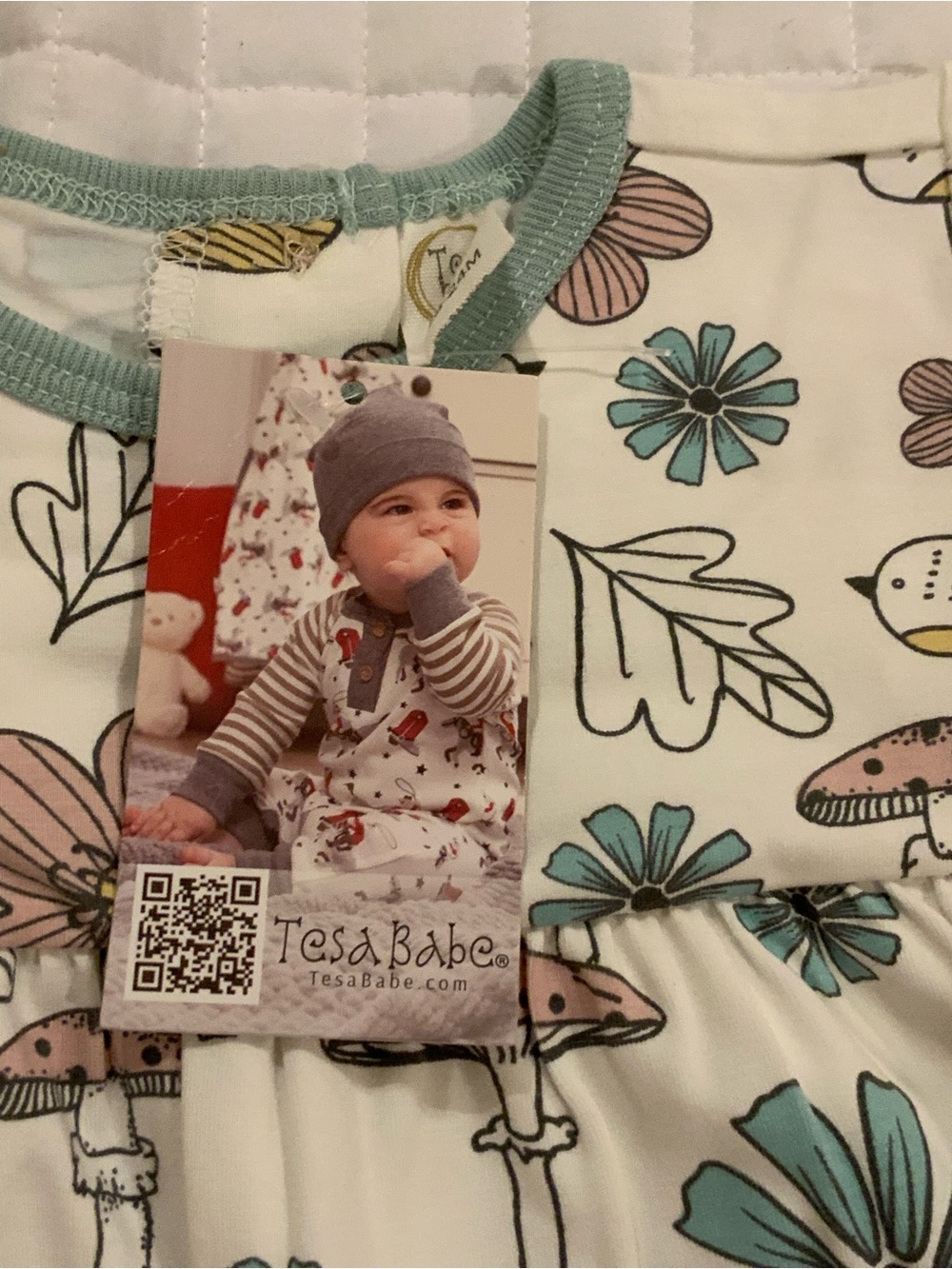 Tesa Babe Girls' Floral, Bird & Mushroom One-Piece Bodysuit with Accent Trim. - Picture 2 of 5